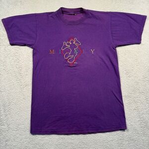 Vintage Mickey Mouse Tee Purple Colorful‎ Embroidered Disney Tee 90s Y2K Adult S
